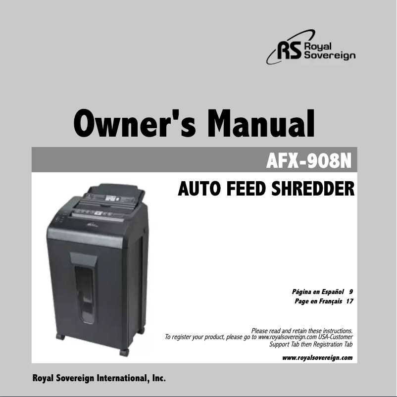 Page n°1 - Manuel utilisateur Royal Sovereign AFX-908N