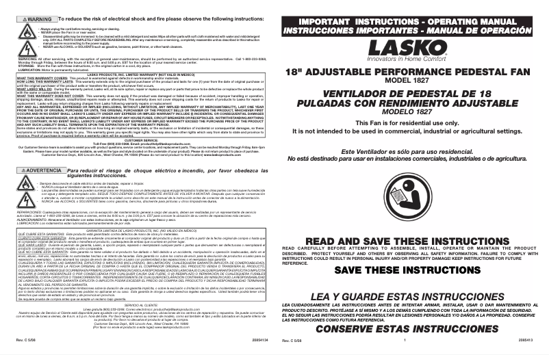 Page n°1 - Mode d'emploi Lasko 1827