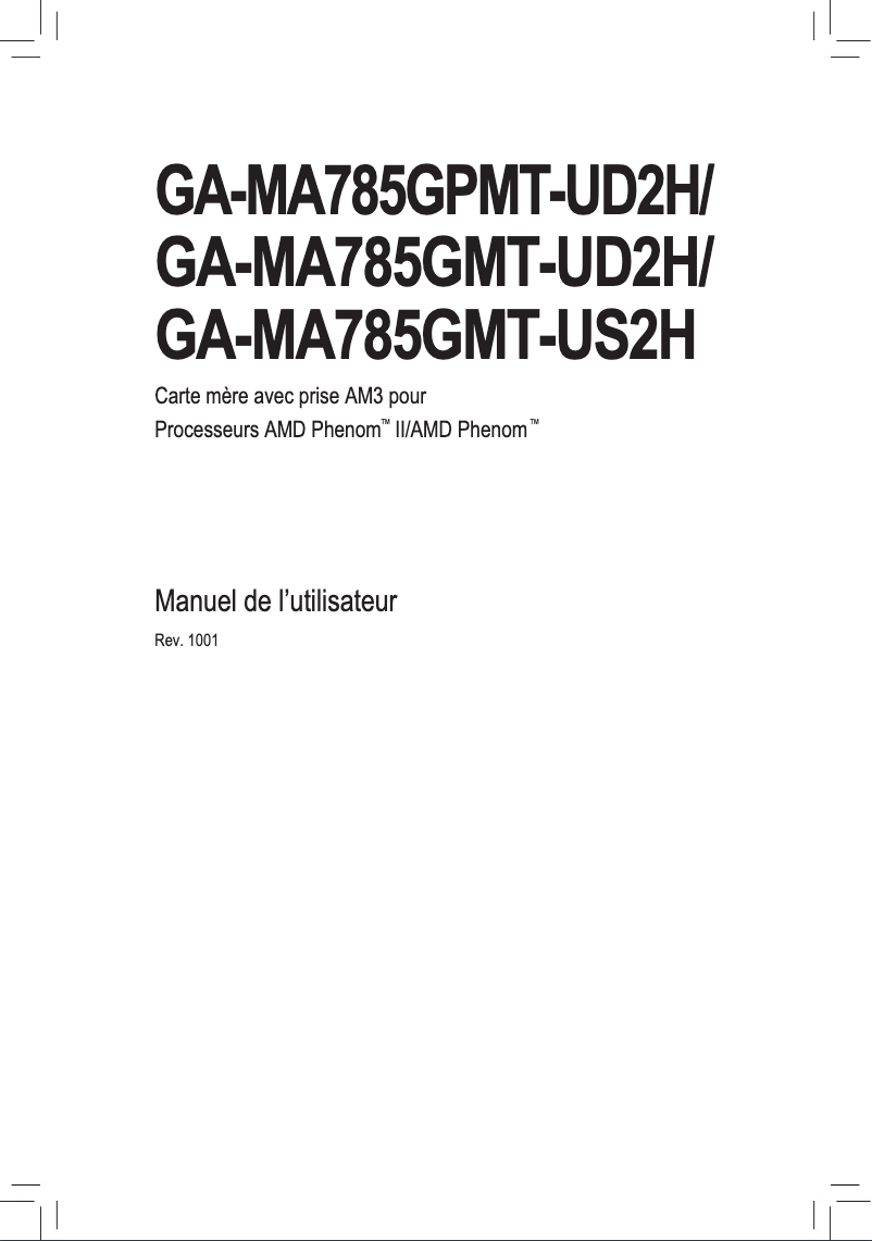 Page n°1 - Manuel utilisateur Gigabyte GA-MA785GMT-UD2H