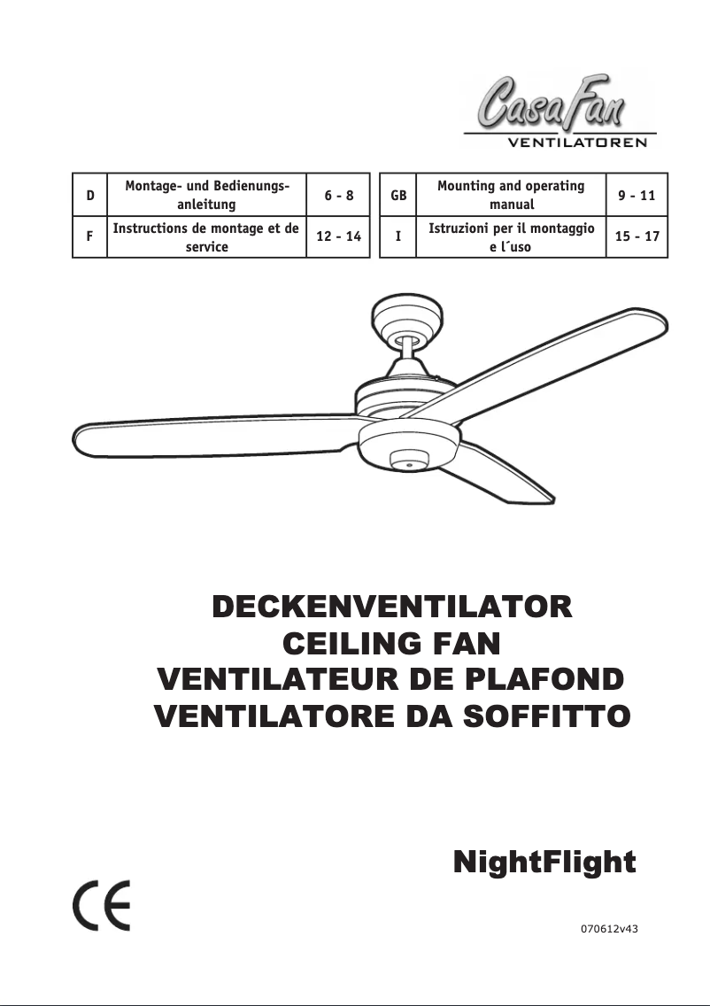 Page 1 de la notice Manuel utilisateur CasaFan Night Flight BN