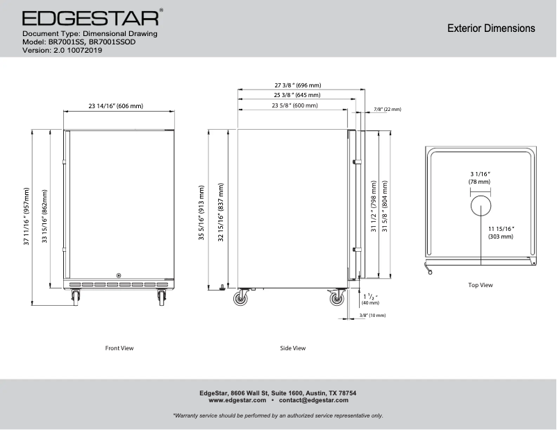 Page 1 de la notice Fiche technique EdgeStar BR7001SSOD