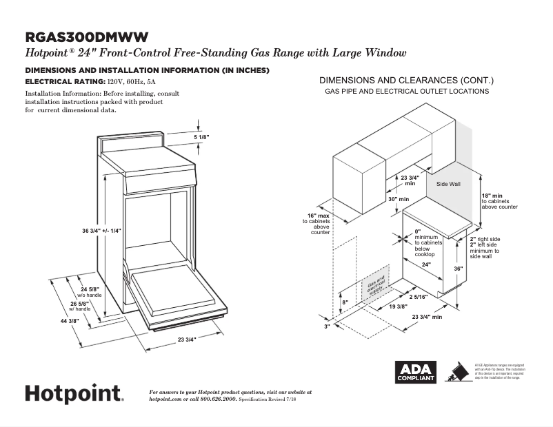 Page 1 de la notice Fiche technique Hotpoint RGAS300DMWW