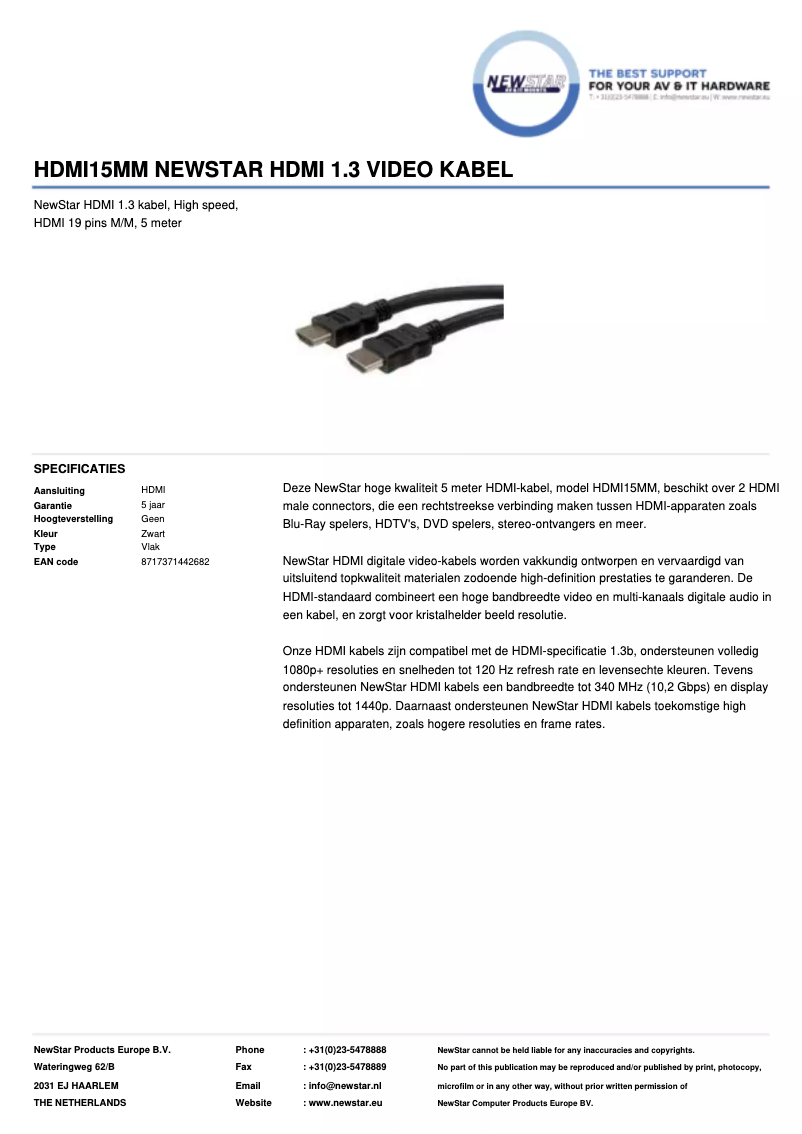 Page n°1 - Manuel utilisateur Newstar HDMI15MM
