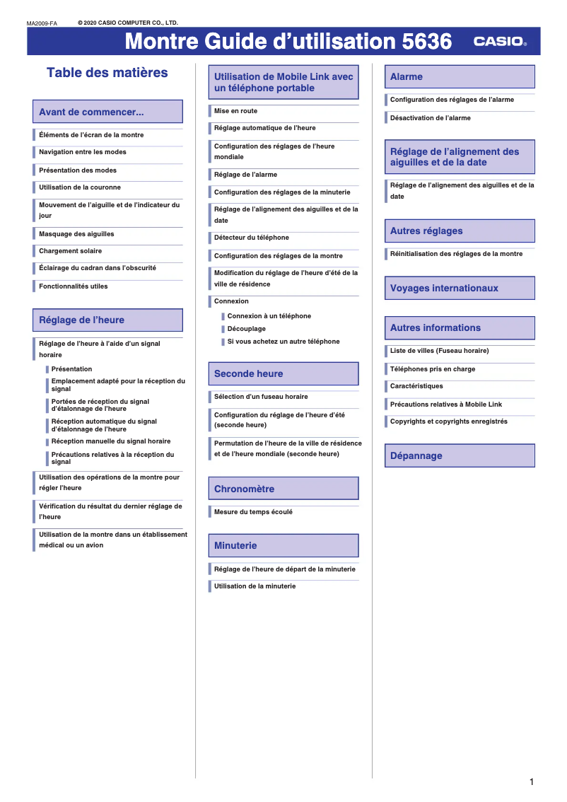 Page n°1 - Manuel utilisateur Casio G-Shock MTG-B2000