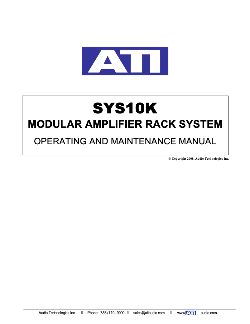 Page 1 de la notice Manuel utilisateur ATI SYS10K