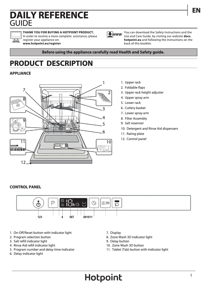Page 1 de la notice Manuel utilisateur Hotpoint HIO 3C26 W UK