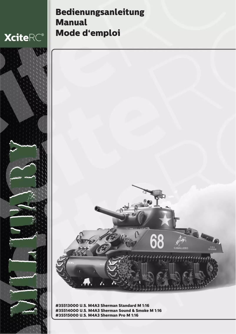 Page 1 de la notice Manuel utilisateur XciteRC U.S. M4A3 Sherman
