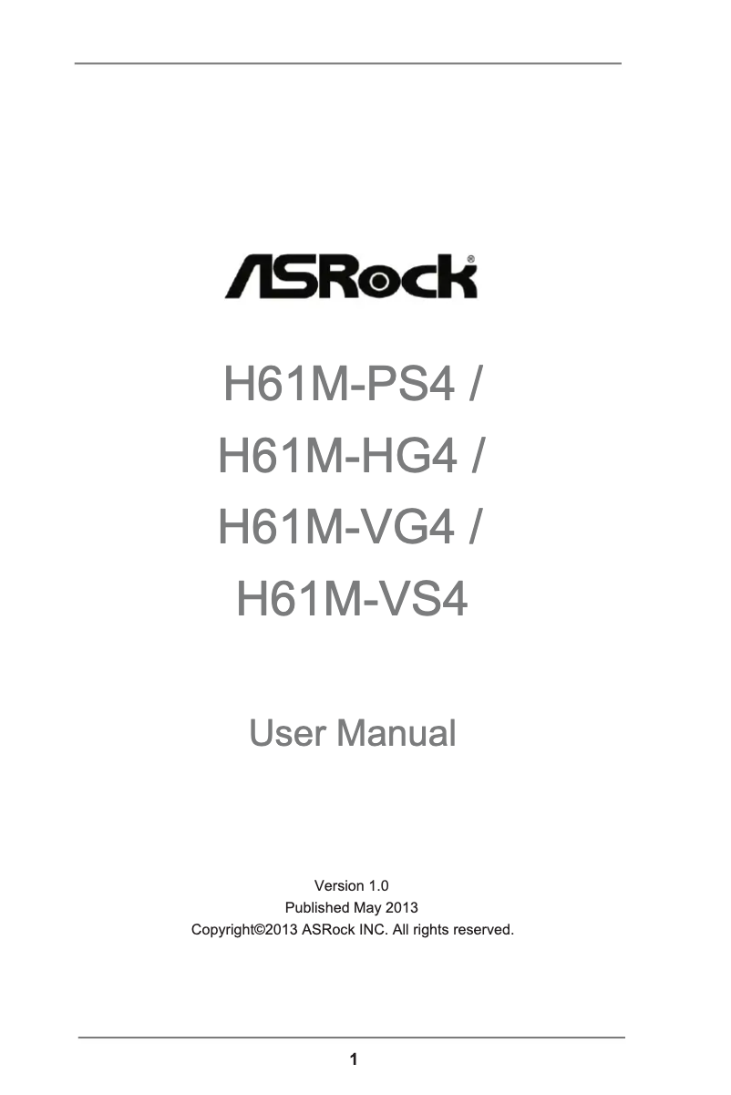 Page n°1 - Manuel utilisateur Asrock H61M-PS4