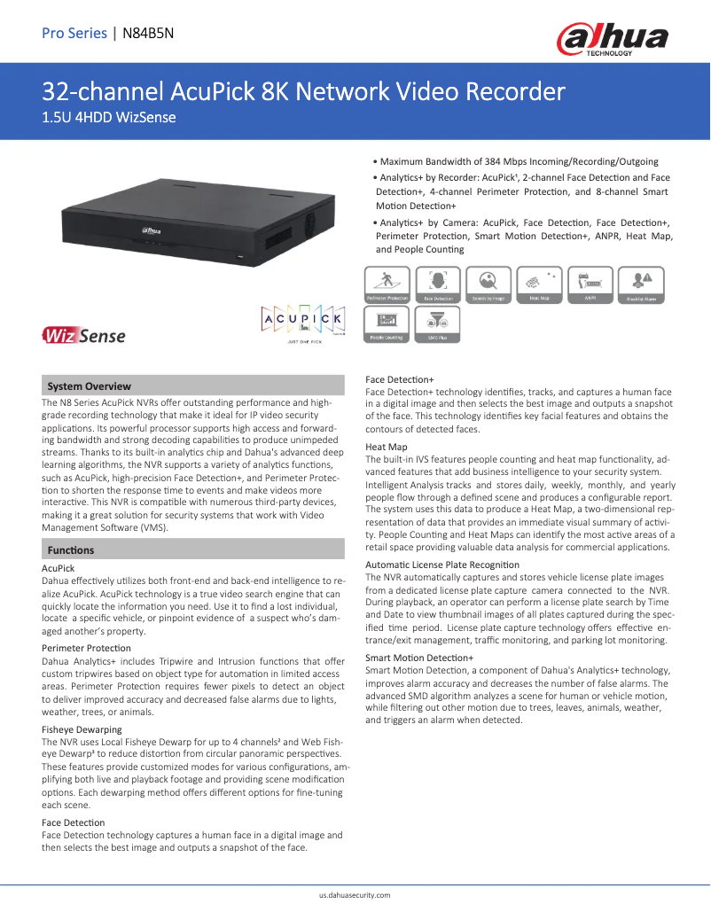Page n°1 - Fiche technique Dahua Technology N84B5N