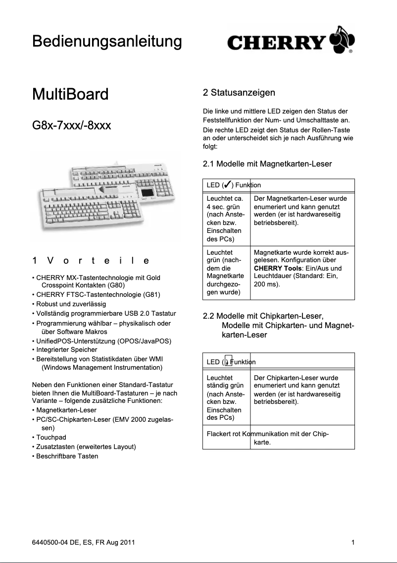 Page 1 de la notice Manuel utilisateur Cherry MultiBoard V2 G81-7040
