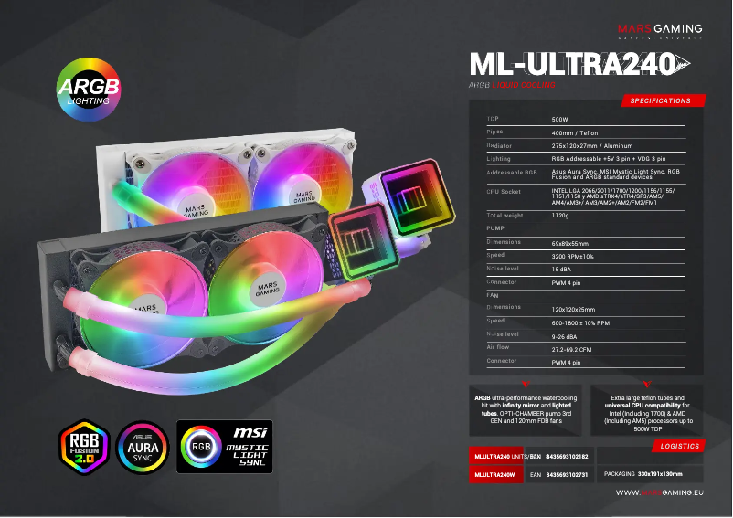 Page 1 de la notice Fiche technique Mars Gaming ML-ULTRA240