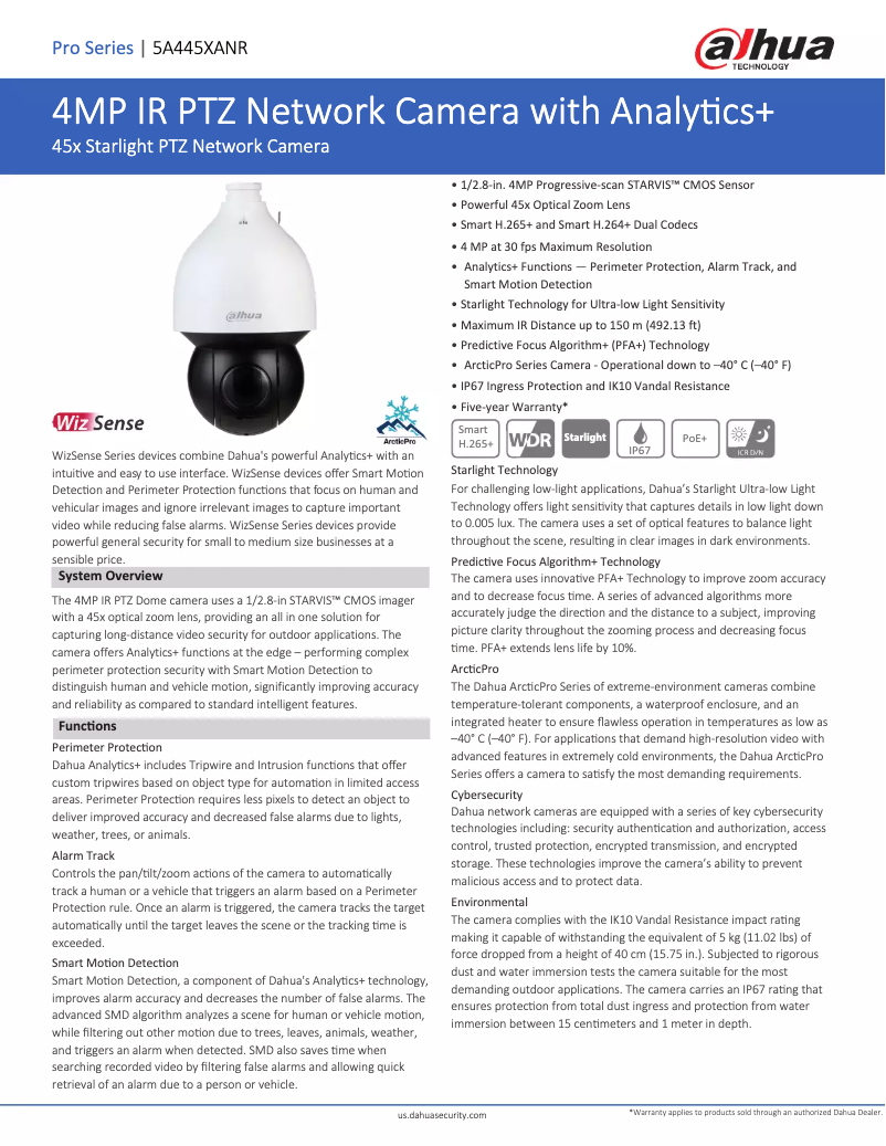 Page n°1 - Fiche technique Dahua Technology 5A445XANR
