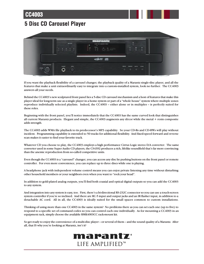 Página 1 del manual Ficha técnica Marantz CC4003