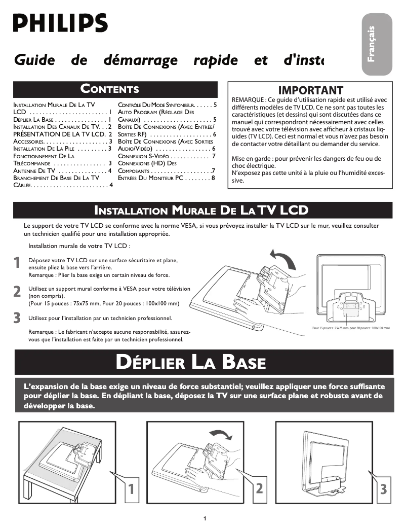 Page 1 of the manual Quick Start Guide Philips 15PF5120