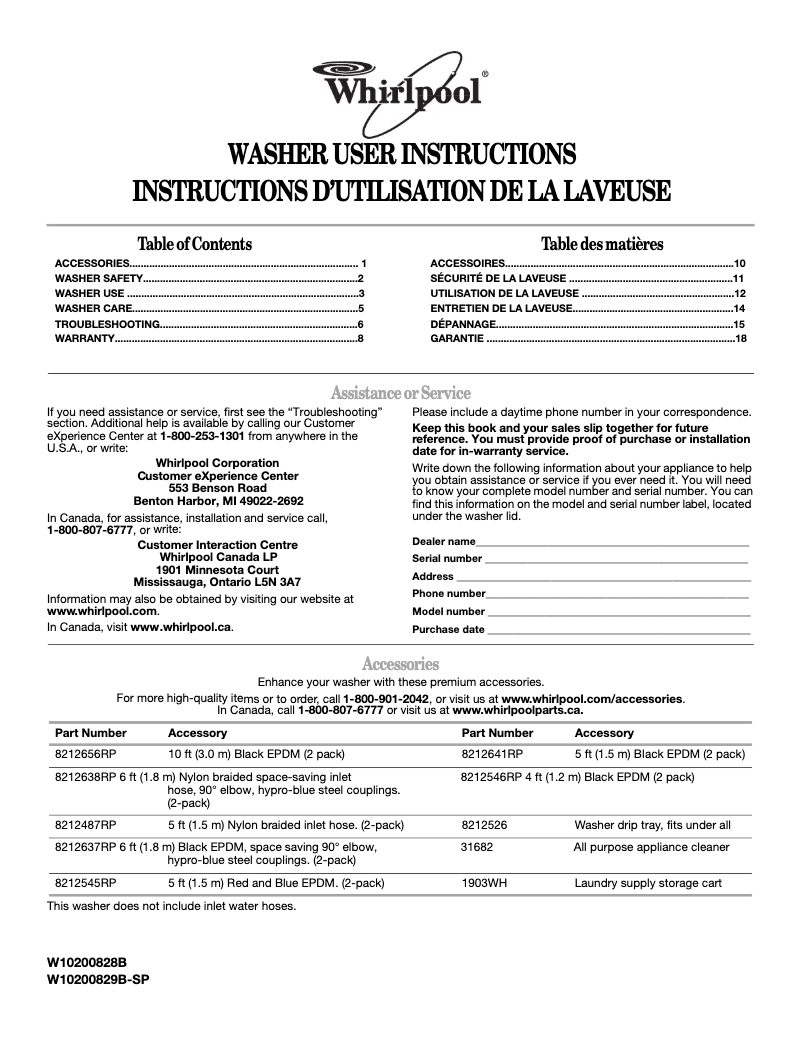 Image de la première page du manuel de l'appareil WTW57ESVW