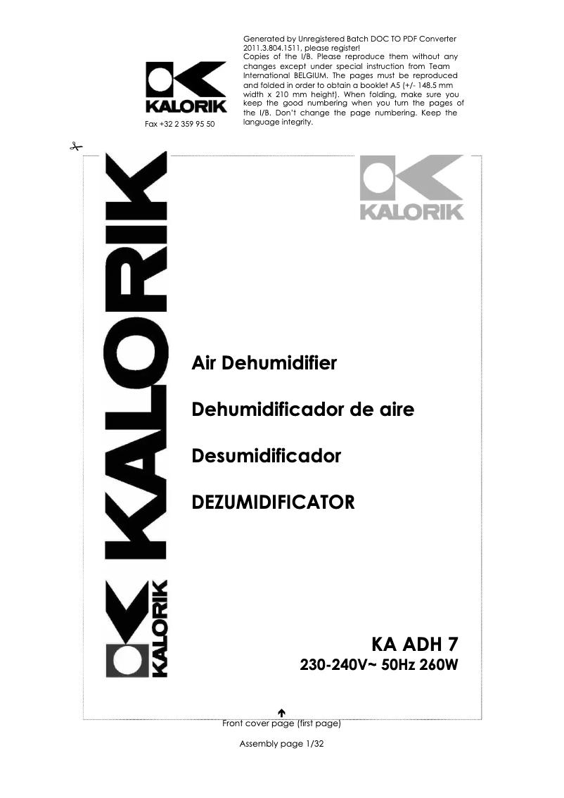 Page 1 de la notice Manuel utilisateur Kalorik KA ADH 7