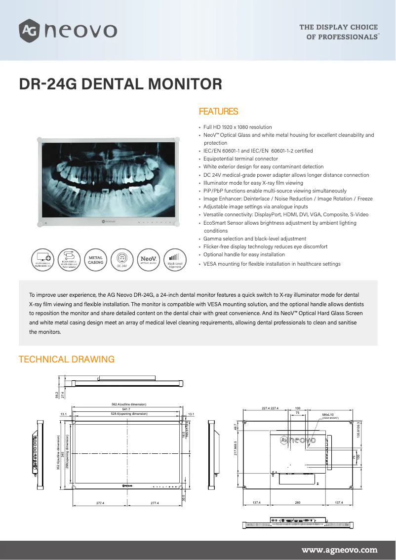 Page 1 de la notice Fiche technique AG Neovo DR-24G
