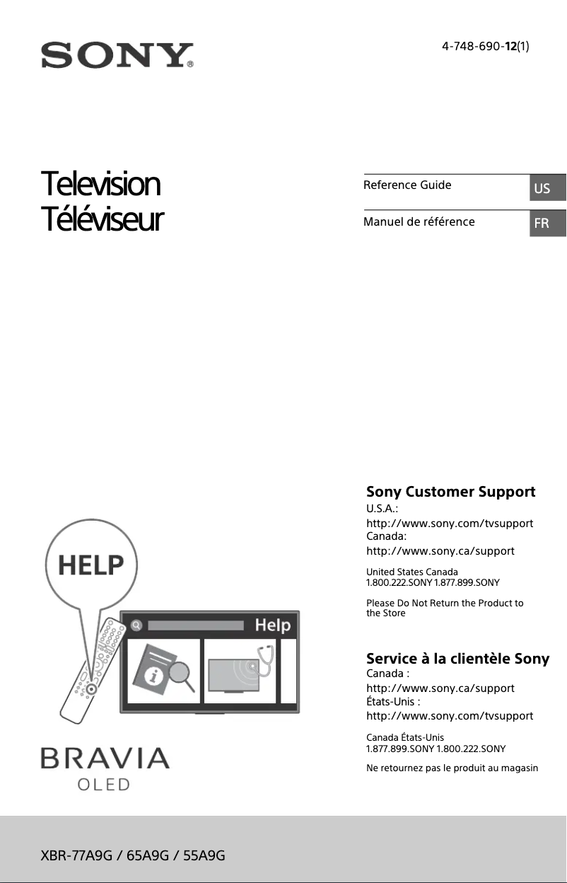 Page 1 de la notice Manuel utilisateur Sony XBR-65A9G