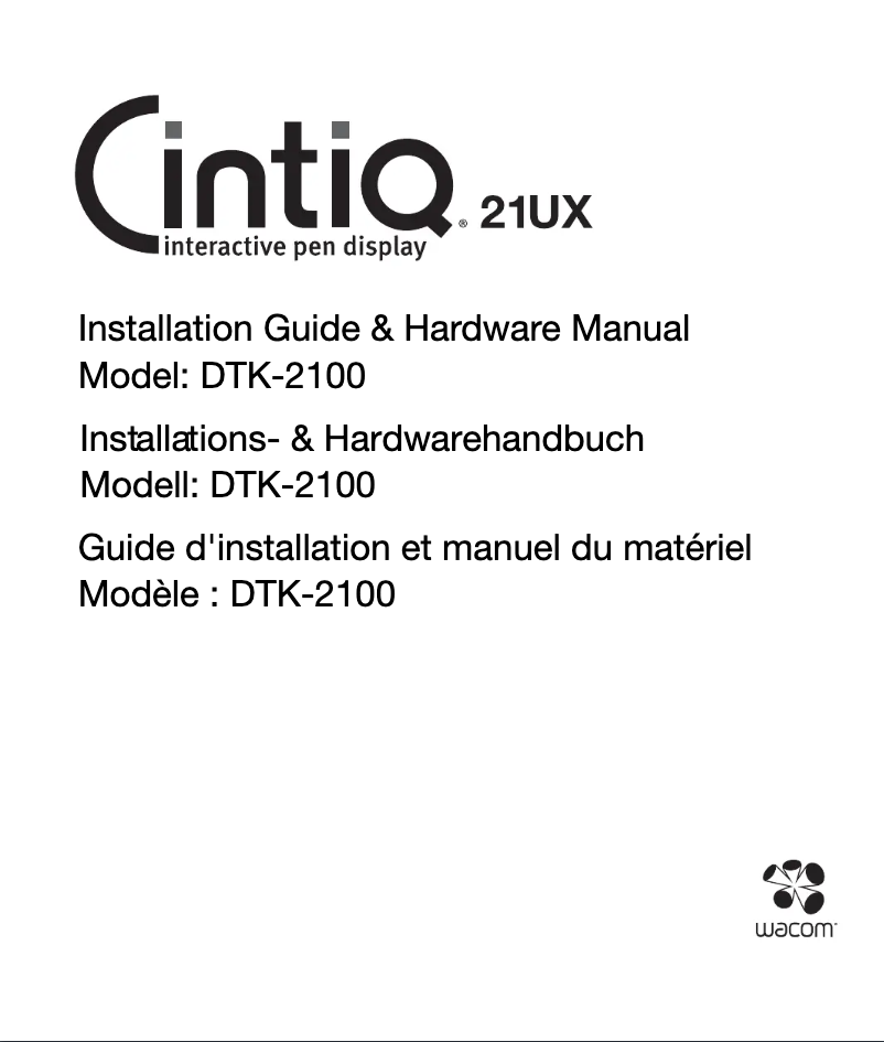 Page 1 de la notice Guide d'installation Wacom Cintiq 21UX