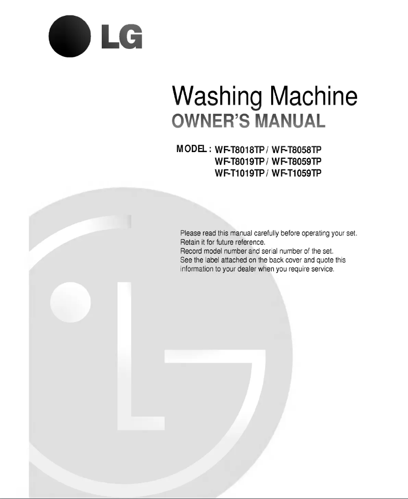Page 1 de la notice Manuel utilisateur LG WF-T8059TP