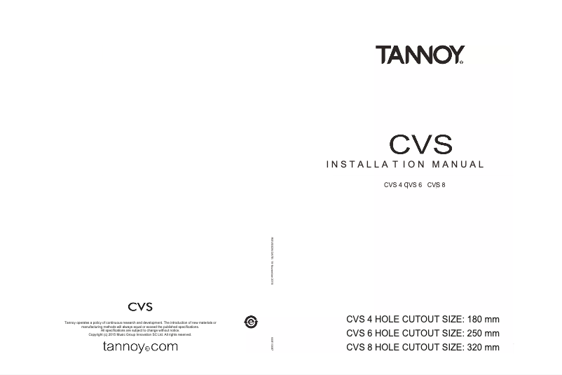 Page 1 de la notice Manuel utilisateur Tannoy CVS 6
