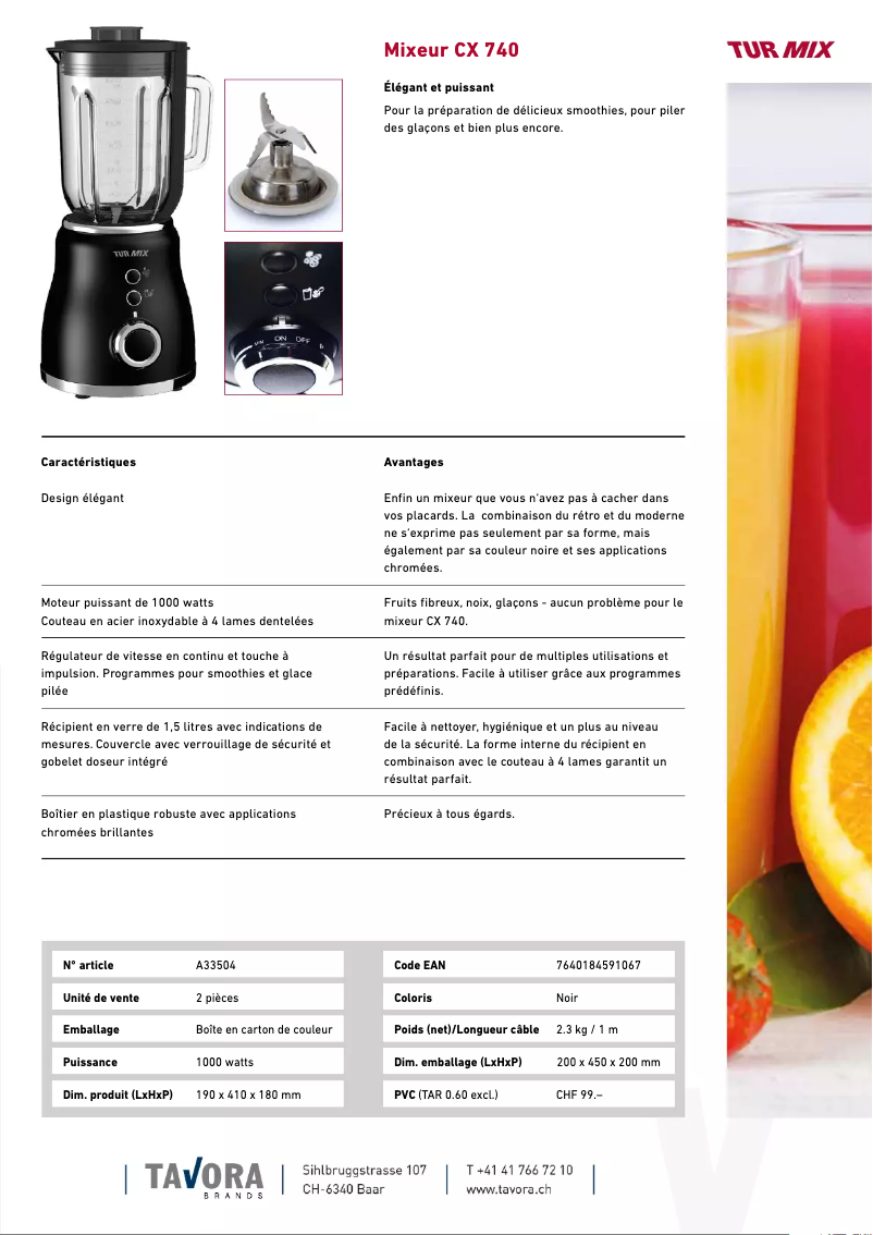 Page 1 de la notice Fiche technique Turmix CX 740