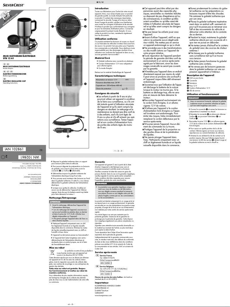 Page n°1 - Manuel utilisateur SilverCrest STB 12 A1