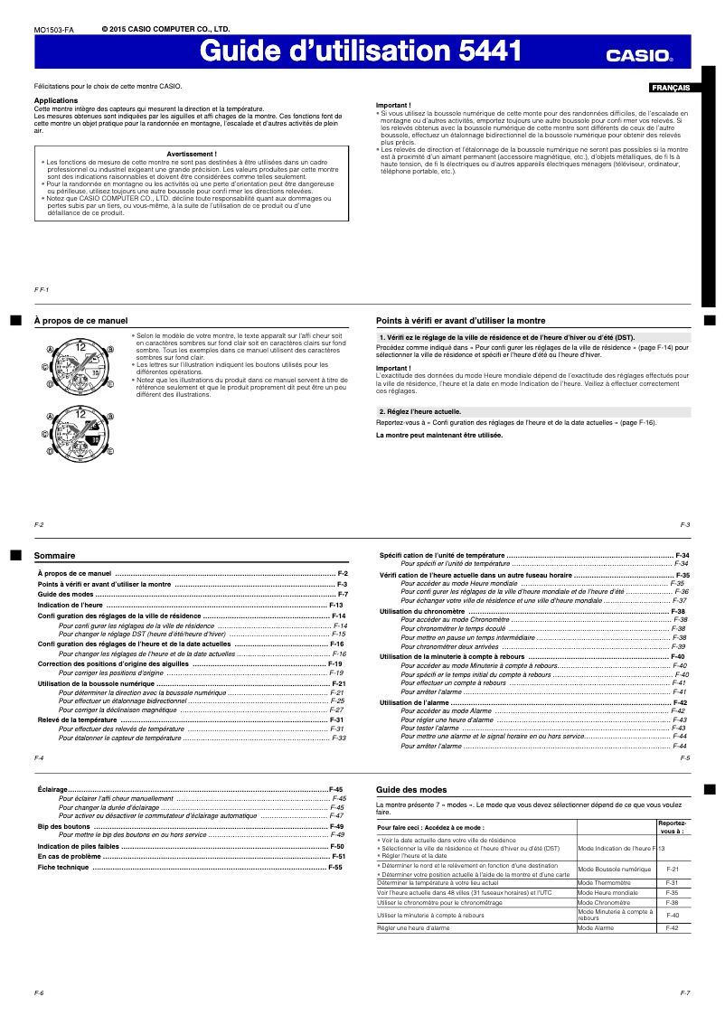 Page 1 de la notice Manuel utilisateur Casio 5441
