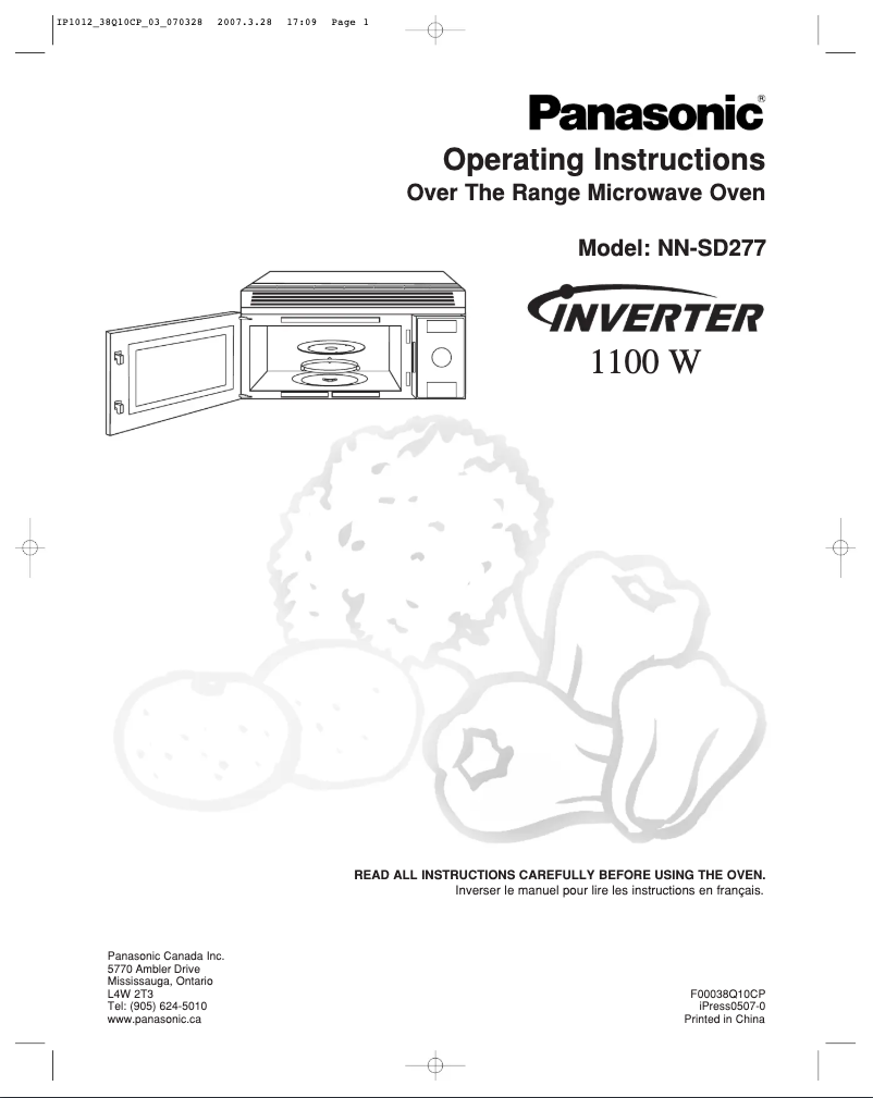 Page 1 de la notice Guide d'installation Panasonic Inverter NN-SD277