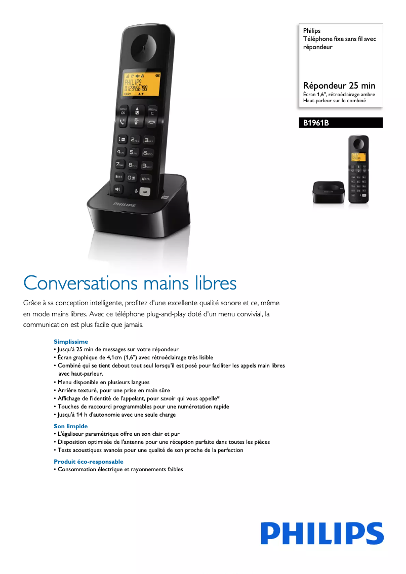 Página 1 del manual Ficha técnica Philips B1961B