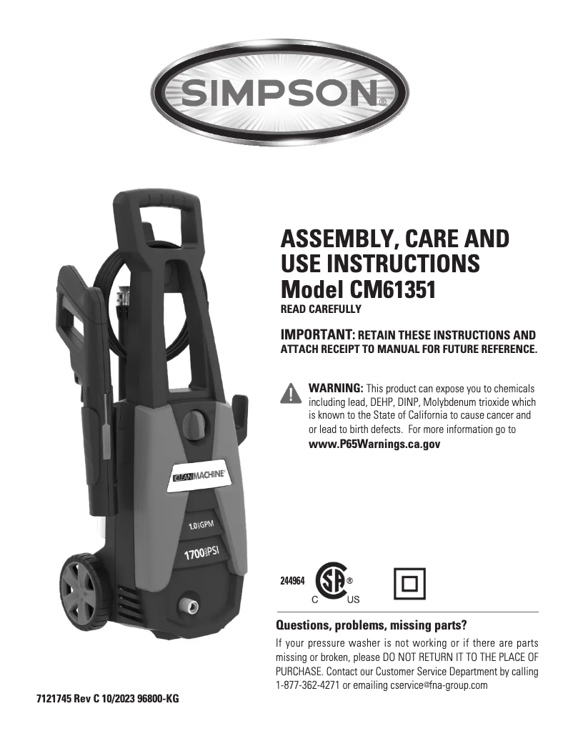 Page n°1 - Manuel utilisateur Simpson CM61351