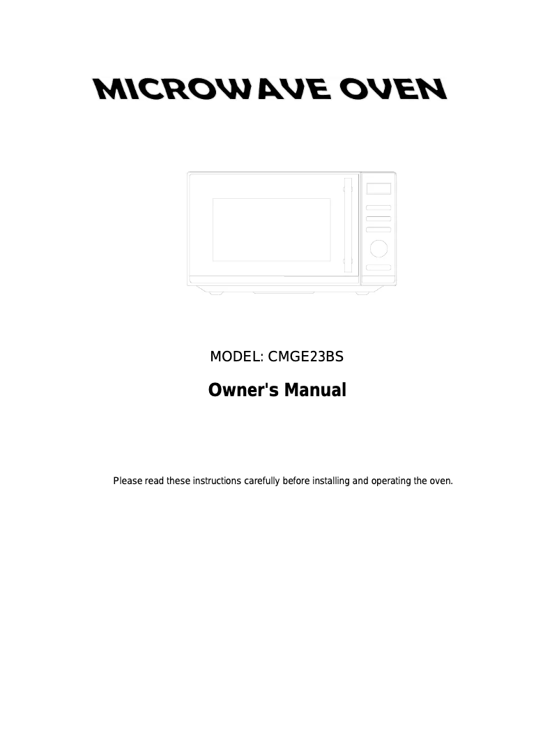 Page 1 of the manual User Manual Candy CMGE23BS-UK