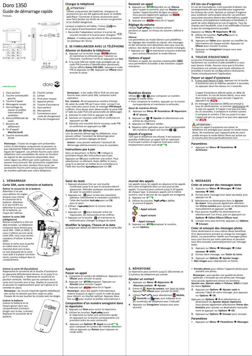Page 1 de la notice Manuel utilisateur Doro 1350