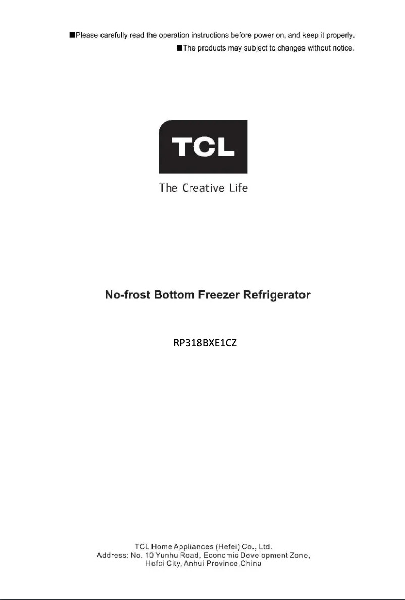 Page 1 de la notice Manuel utilisateur TCL RP318BXE1