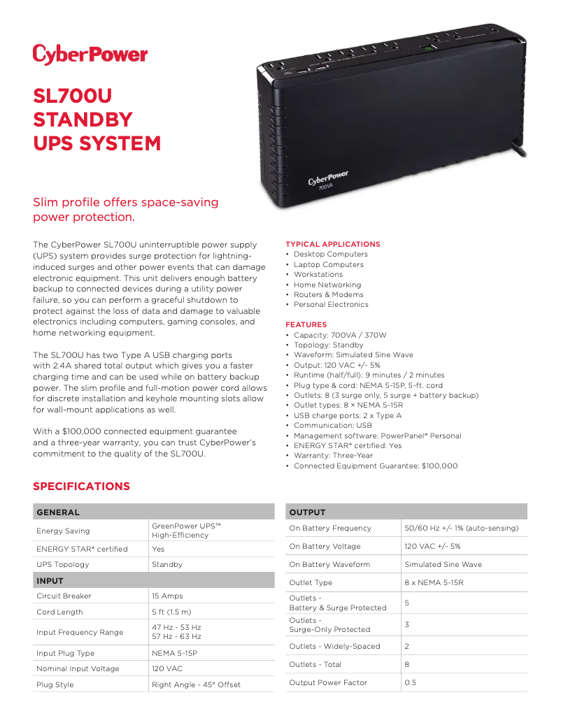 Página 1 del manual Ficha técnica CyberPower Standby SL700U