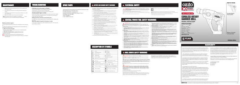 Page 1 de la notice Manuel utilisateur Ozito PXRHS-300U