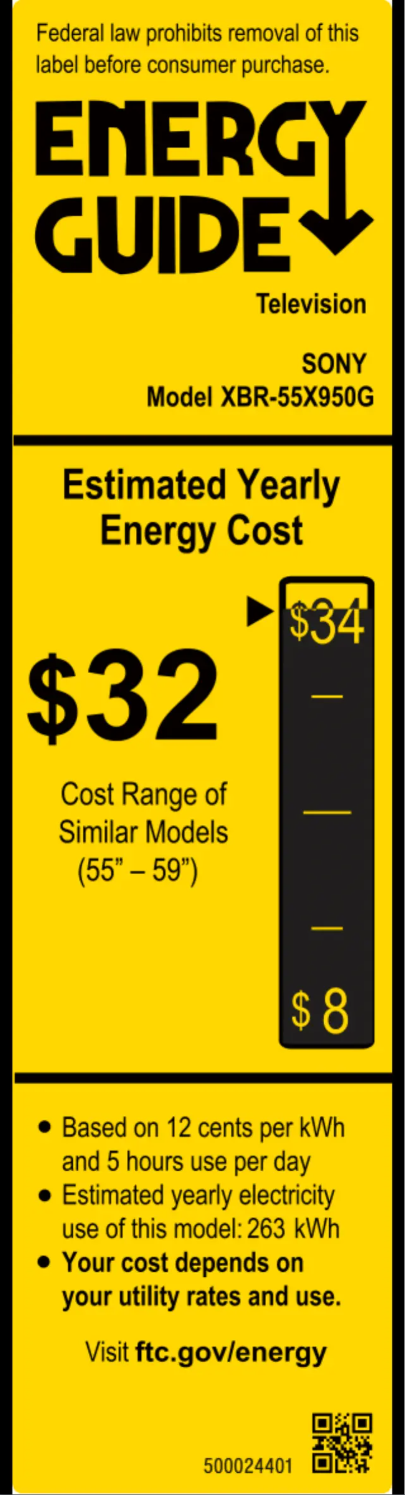 Page 1 de la notice Label énergétique Sony XBR-55X950G