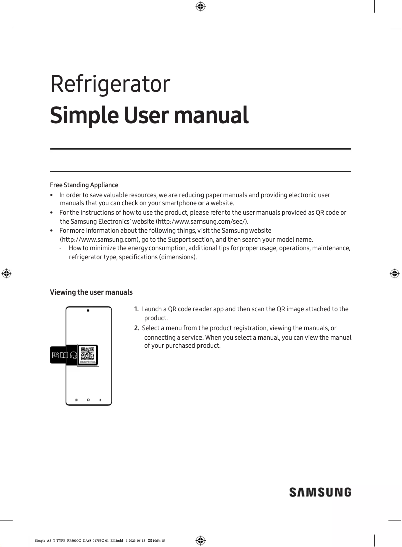 Page 1 de la notice Manuel utilisateur Samsung RF50C532ES9