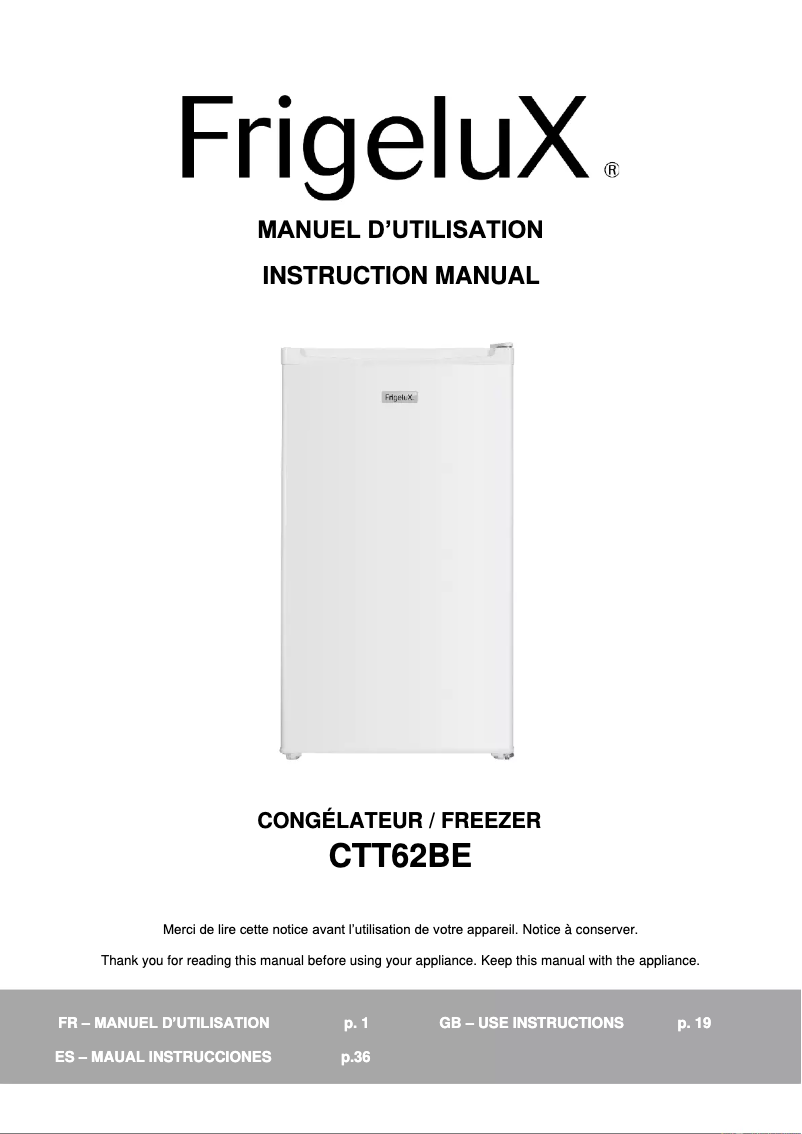 Image de la première page du manuel de l'appareil CTT62BE