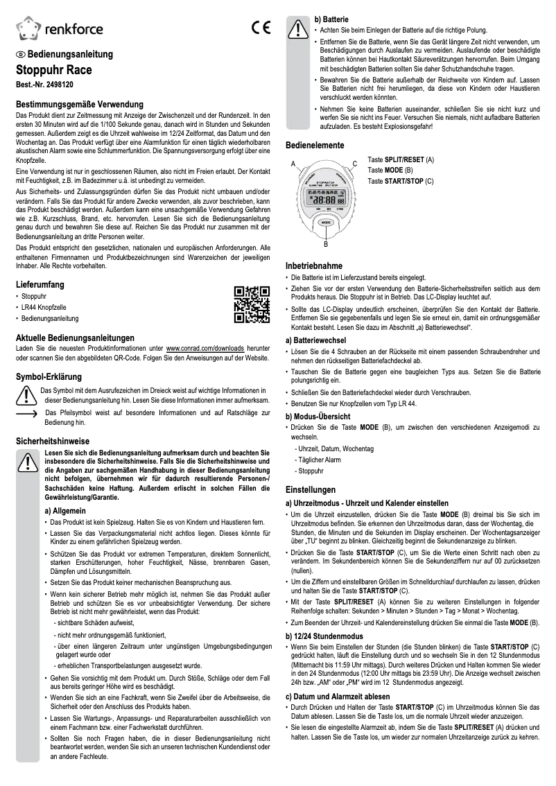 Page 1 de la notice Manuel utilisateur Renkforce RF-SW-140