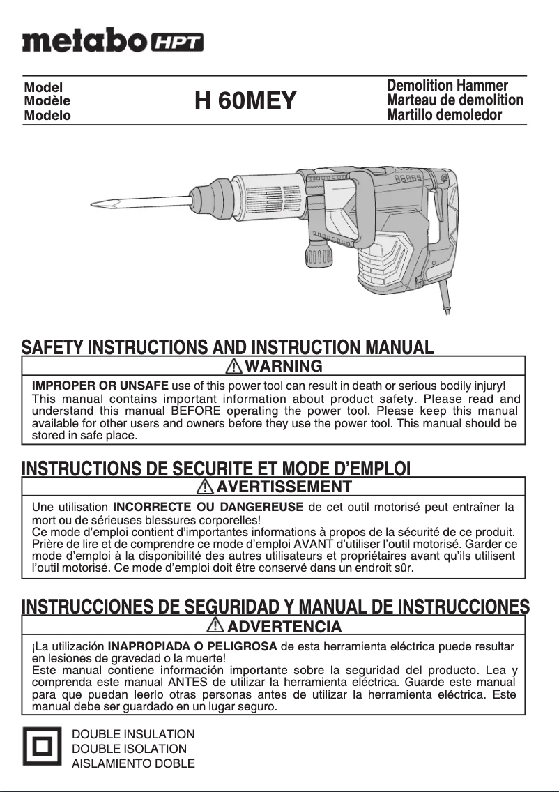 Page 1 de la notice Manuel utilisateur HiKOKI H60MEY