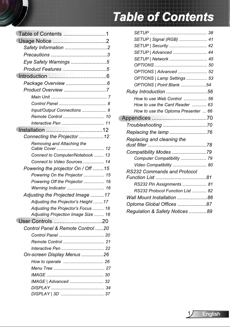 Page 1 de la notice Manuel utilisateur Optoma EW695UTis