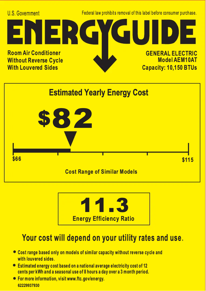 Page 1 de la notice Label énergétique GE AEM10AT