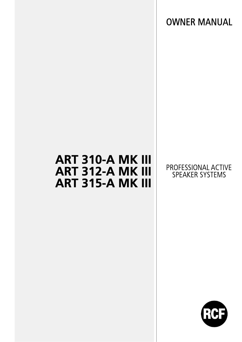 Page 1 de la notice Manuel utilisateur RCF ART 315-A MKIII