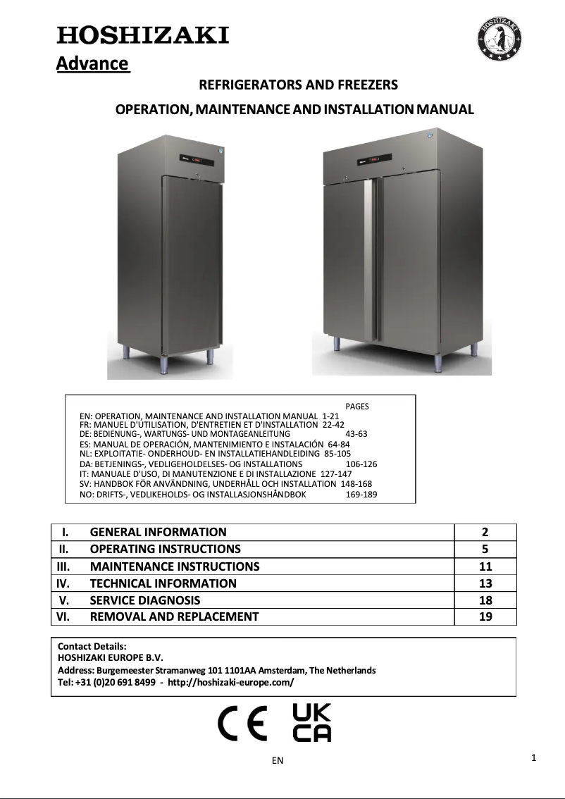 Page n°1 - Manuel utilisateur Hoshizaki Advance F 70-4 L DR