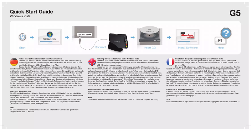 Page 1 de la notice Manuel utilisateur Terratec G5 Vista