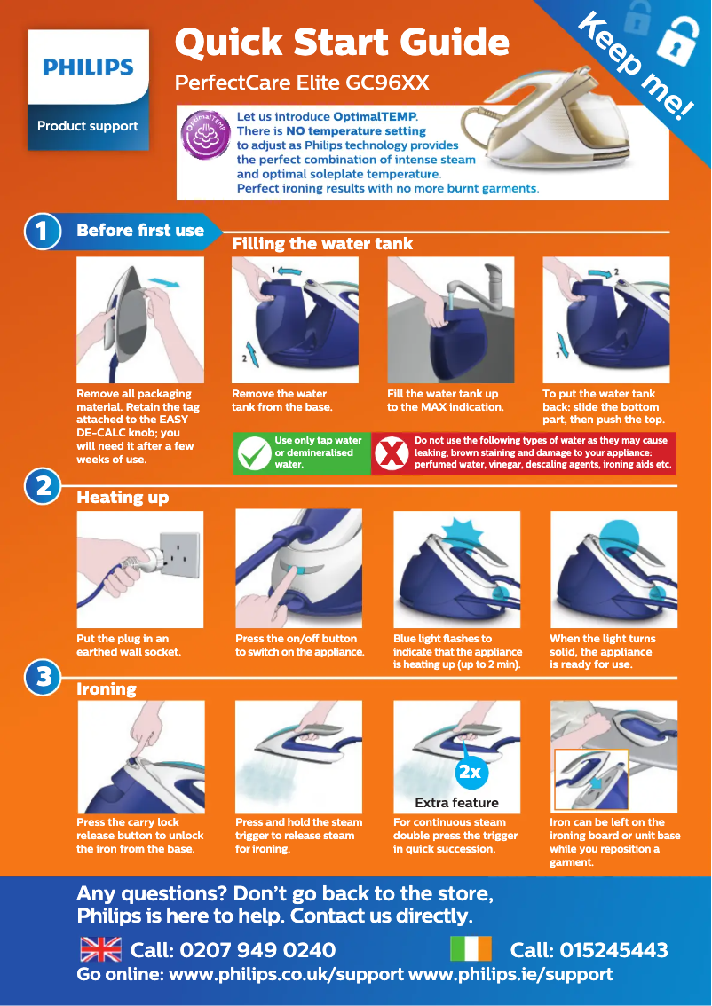 Page 1 de la notice Guide de démarrage rapide Philips PerfectCare Elite GC9640