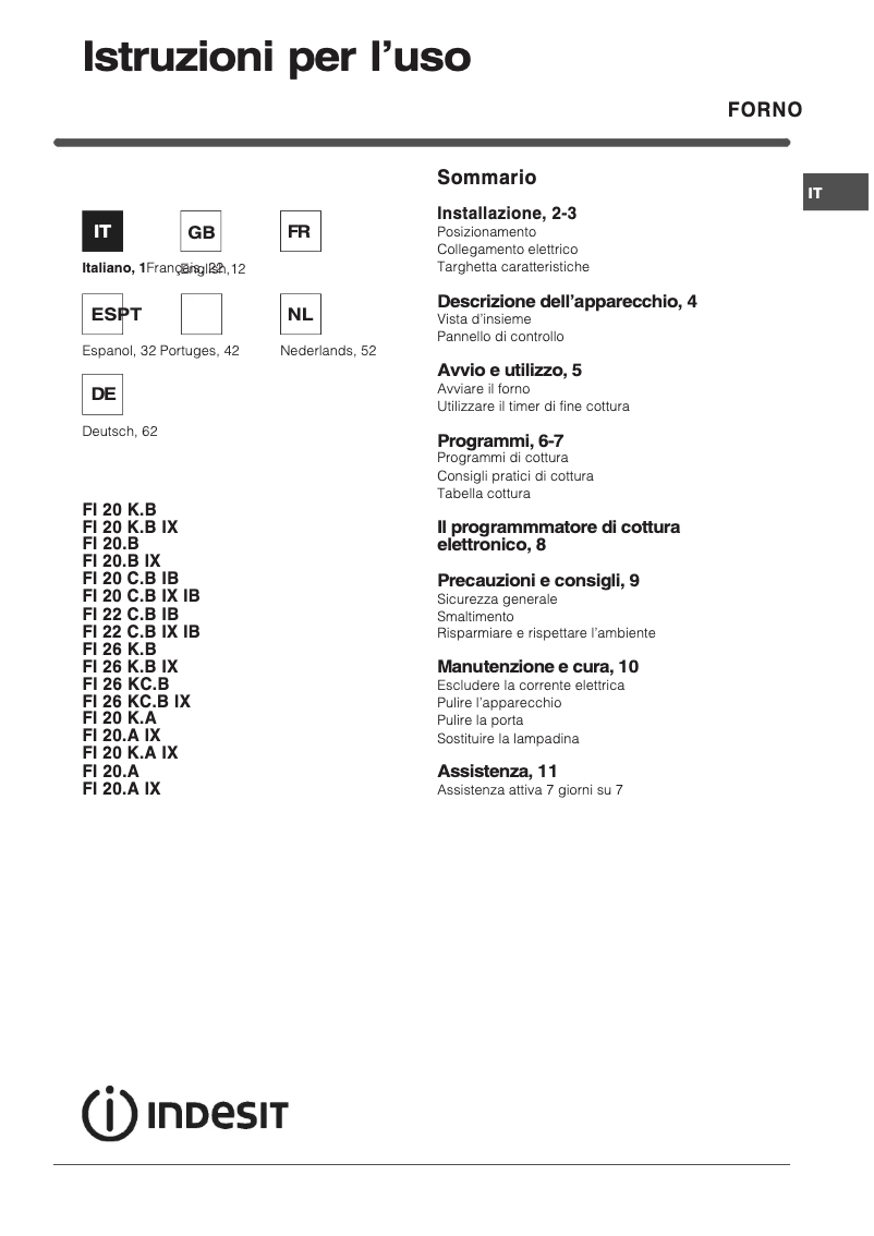 Page 1 de la notice Manuel utilisateur Indesit FL20 A