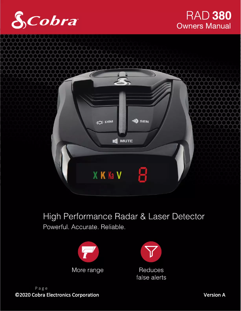 Page 1 de la notice Manuel utilisateur Cobra RAD 380