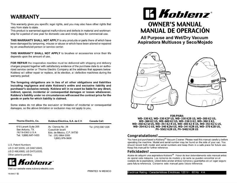 Image de la première page du manuel de l'appareil WD-341 K2R US